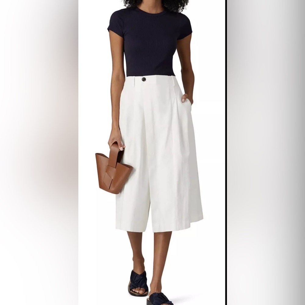 Vince Wide Leg Cotton Linen Blend Cross-Front Culottes NWOT Size 4 Flattering